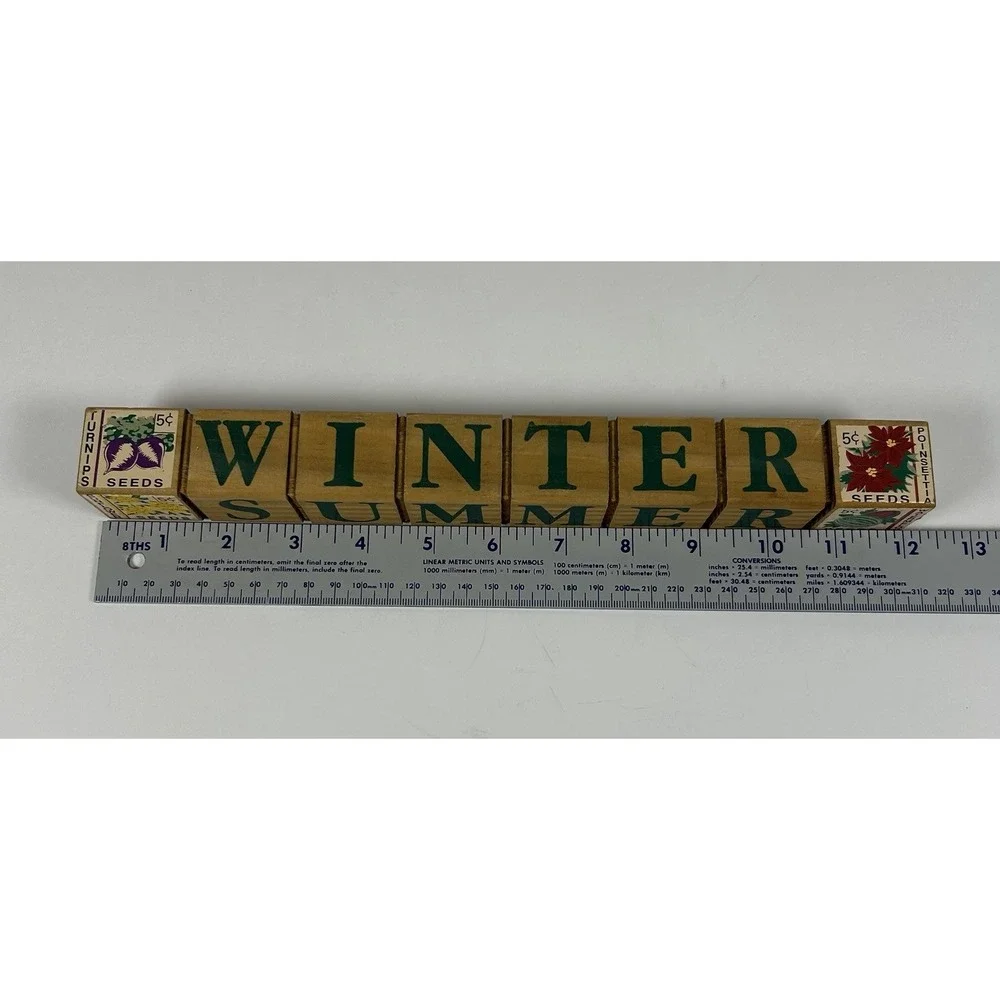 VTG 90s Alphabet Block Seasons Sign Seed Packet Themed Country Decor